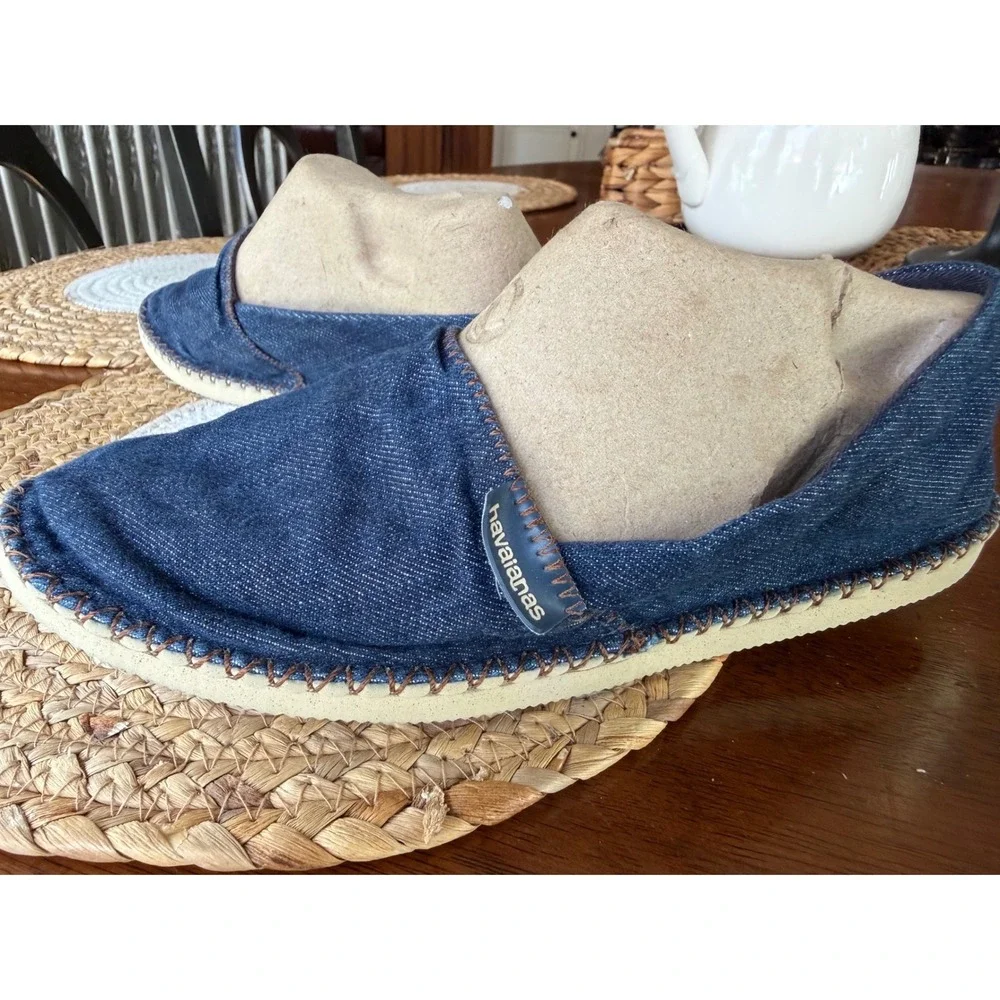 Havaianas Origine Denim Espadrilles Womens 7 Blue Slip On Shoes Brazil Round Toe